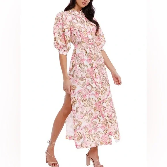 Significant Other Floral Printed Pink Puff Sleeve Midi Dress - Picture 6 of 10